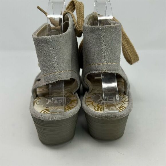 Fly London Women's Gray and Tan Suede Lace-Up Wedge Sandals Size 38 (US 7-7.5) - Picture 8 of 13